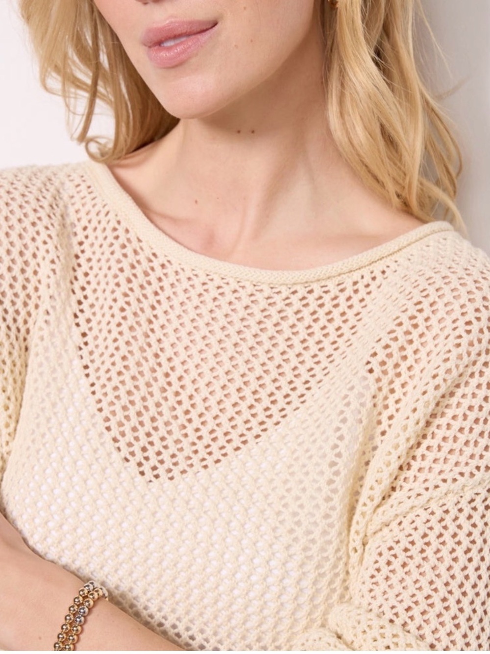 Evereve Open-Knit Crewneck Sweater in Cream - Picture 2 of 16